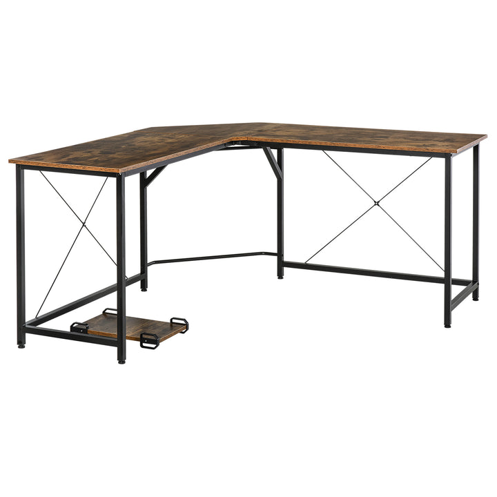 59" L-Shaped Corner Desk Workstation w/ CPU Stand for Home Office Dorm Study - Rustic Brown