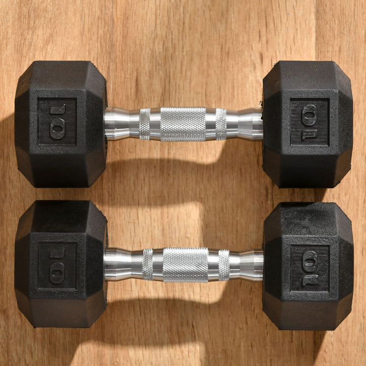 Set of 2 10lb Home Gym Rubber Exercise Dumbbell Free-weights for Exercise Fitness - Black