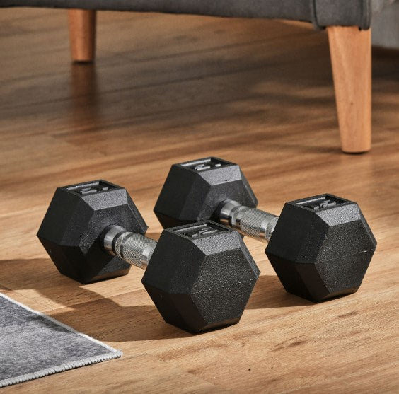 Set of 2 15lb Home Gym Rubber Exercise Dumbbell Free-weights for Exercise Fitness - Black