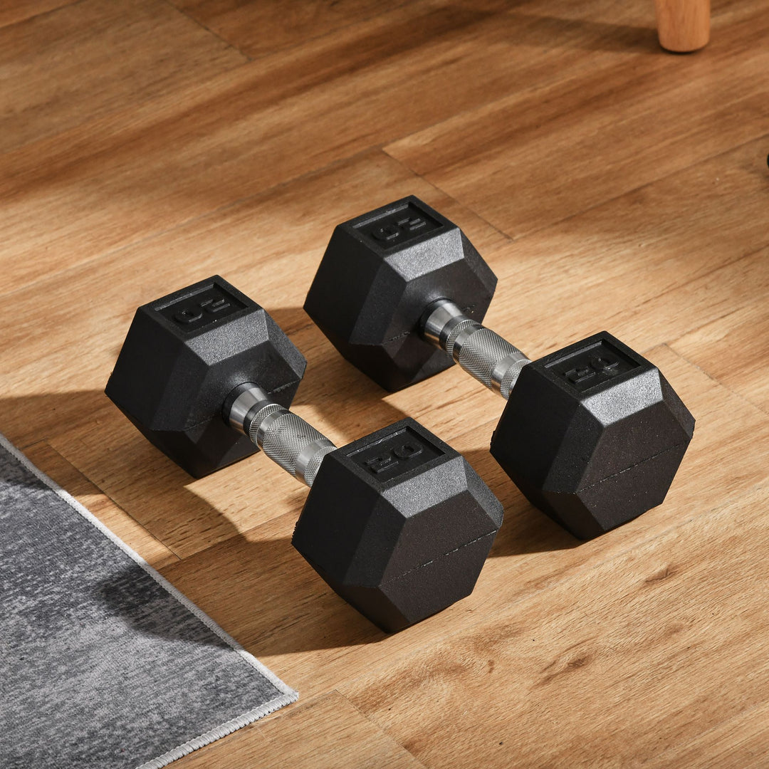 Set of 2 20lb Home Gym Rubber Exercise Dumbbell Free-weights for Exercise Fitness - Black