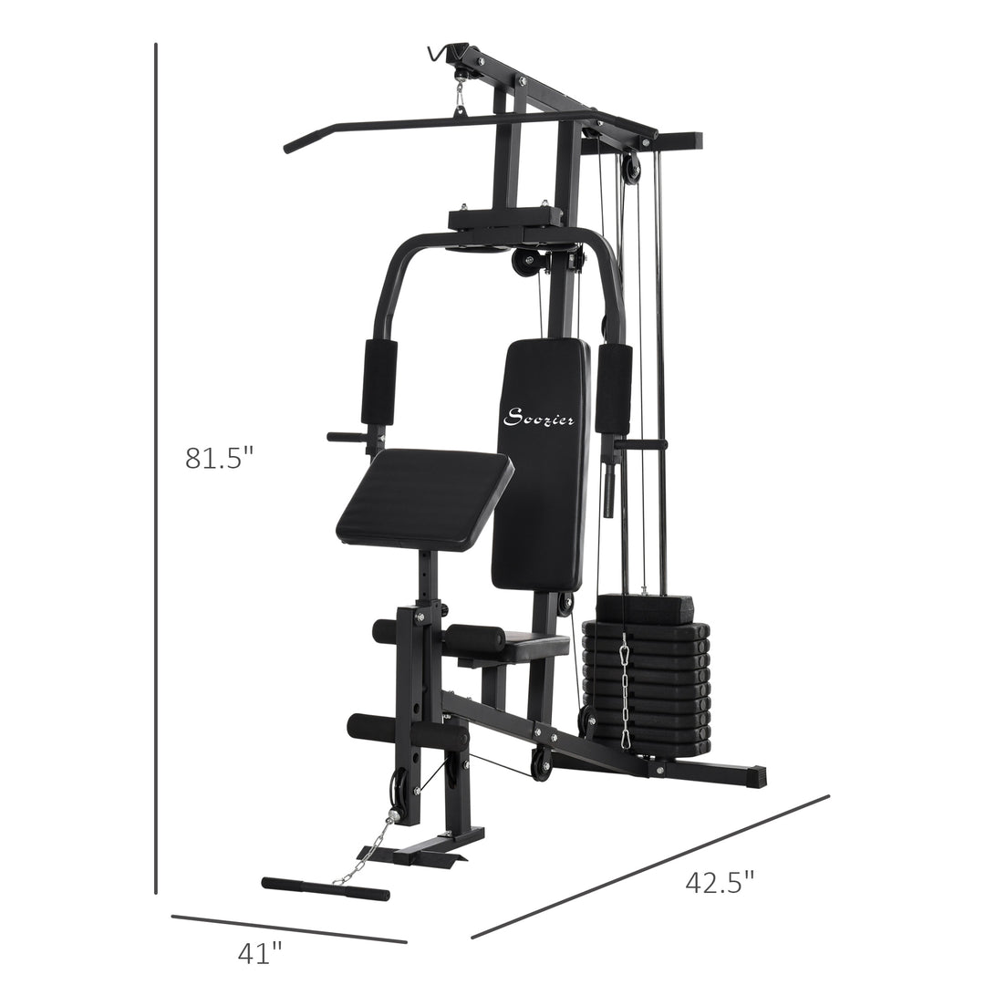 Multi-use Full Body Home Gym Workout Exercise Cable Machine Equipment w/ Counterweight - Black