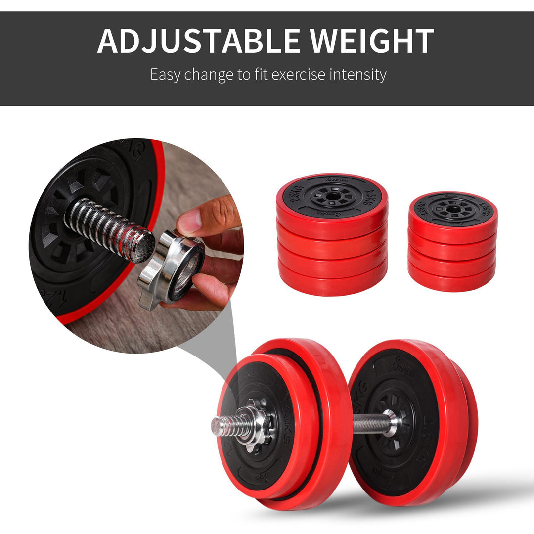 44lb 2-in-1 Barbell / Dumbbell Adjustable Exercise Free Weights Home Gym Fitness Set - Red
