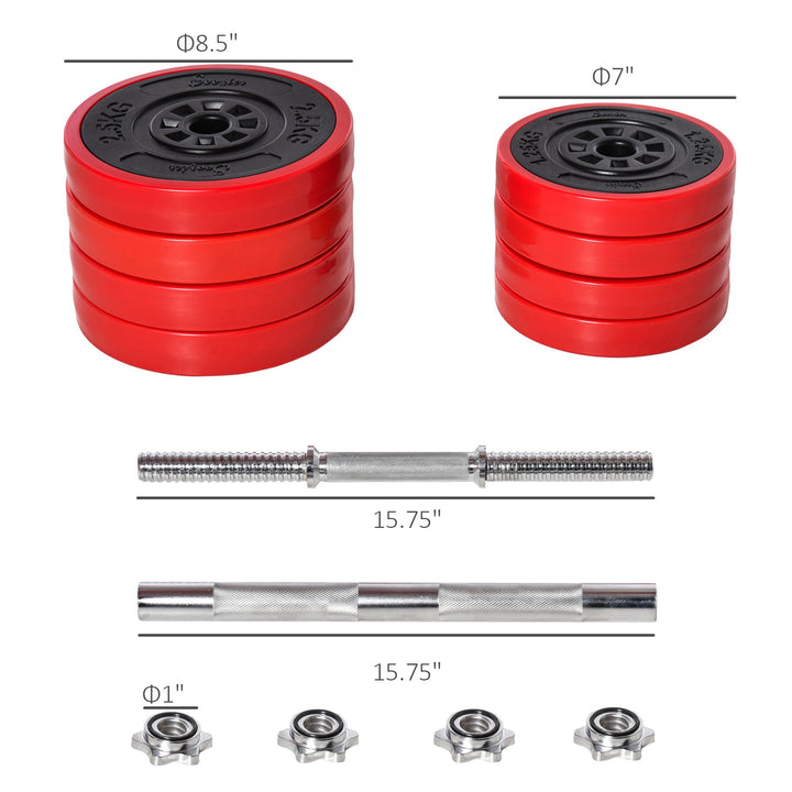 44lb 2-in-1 Barbell / Dumbbell Adjustable Exercise Free Weights Home Gym Fitness Set - Red