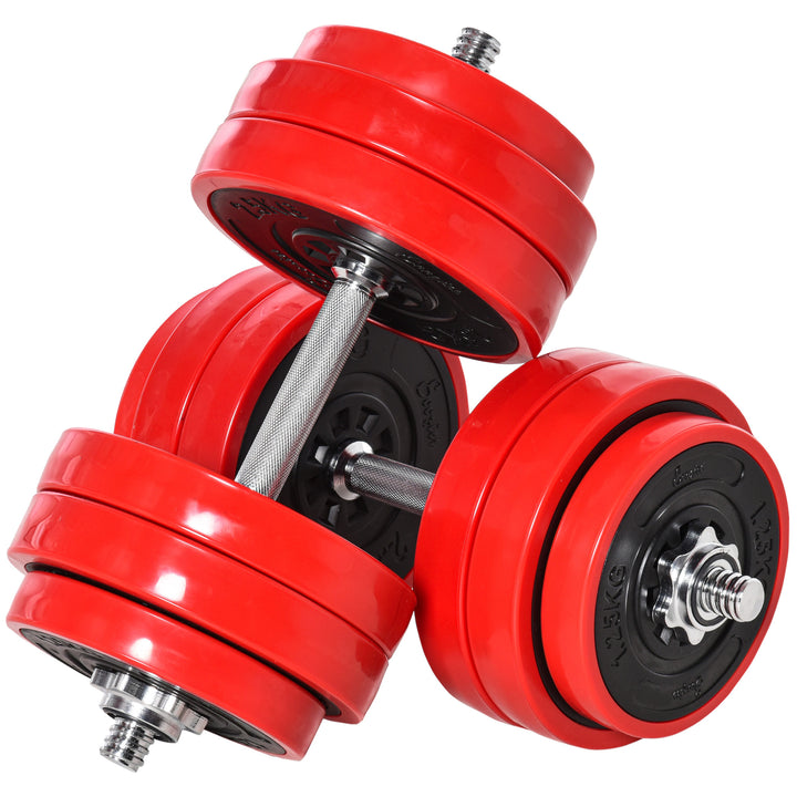 66lb 2-in-1 Barbell / Dumbbell Adjustable Exercise Free Weights Home Gym Fitness Set - Red