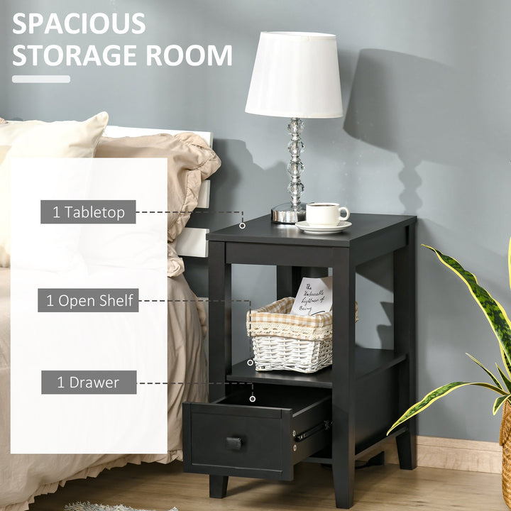 Sleek Modern Side End Table Night Stand w Drawer, Bedroom Living Home Office Furniture - Black