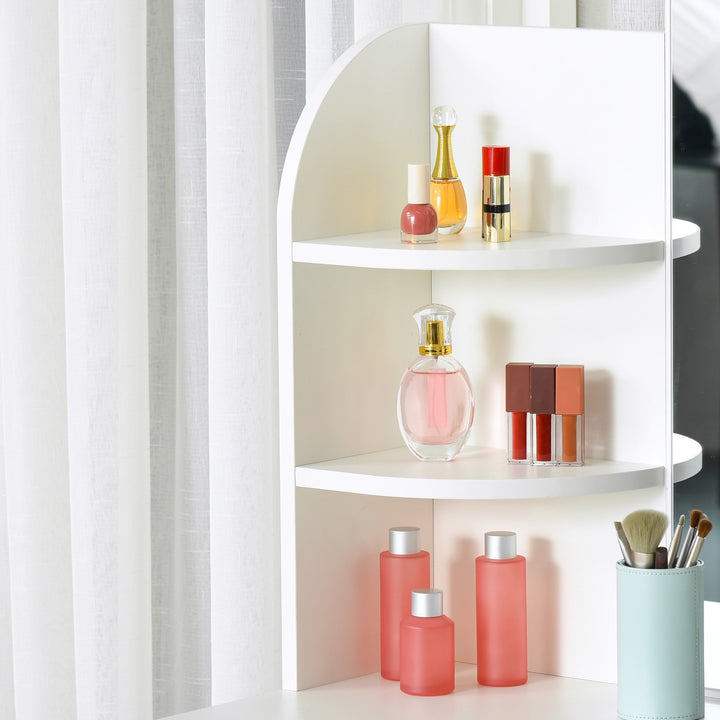 Modern Sleek Vanity Makeup Bedroom Dressing Room Table w/ Mirror, Open Shelf - White