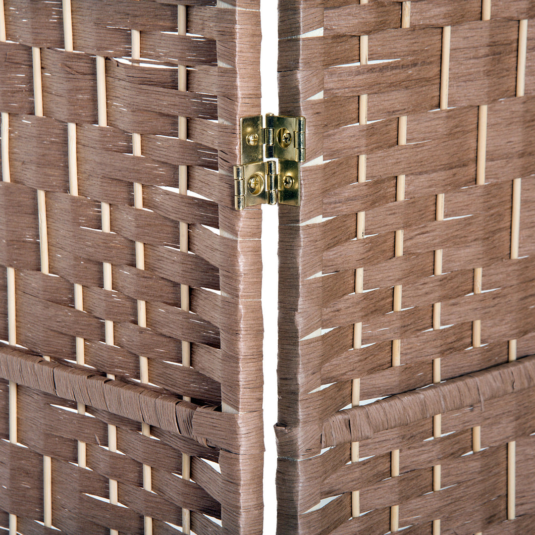 6' Tall 4 Panel Woven Wicker Classic Room Divider Privacy Screen - Natural Blonde Wood Tone