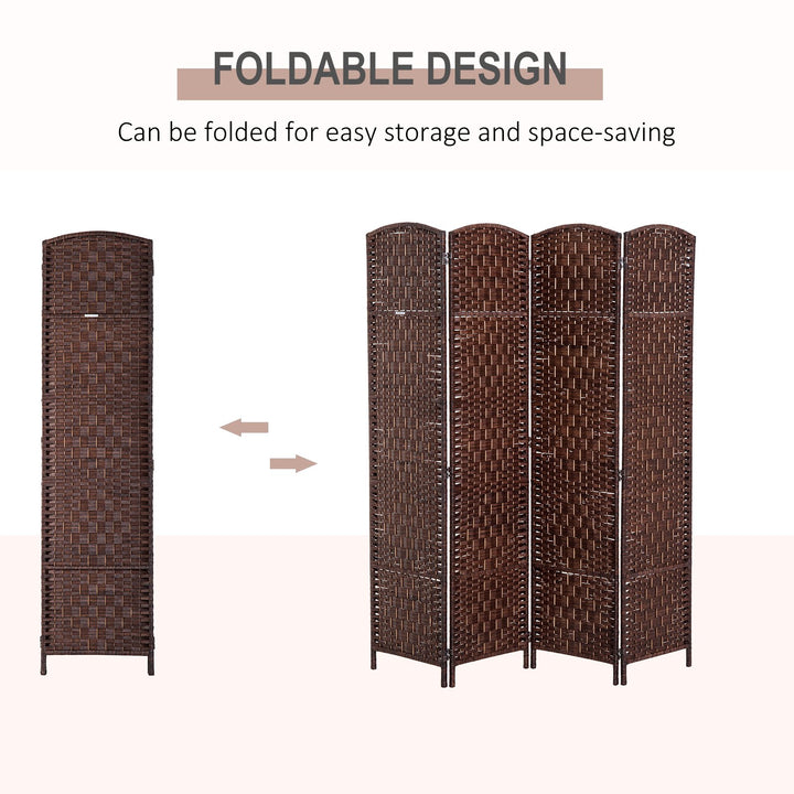 6' Tall 4 Panel Woven Wicker Classic Room Divider Privacy Screen - Chestnut Brown Wood Tone