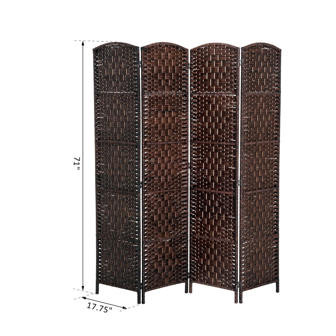 6' Tall 4 Panel Woven Wicker Classic Room Divider Privacy Screen - Chestnut Brown Wood Tone