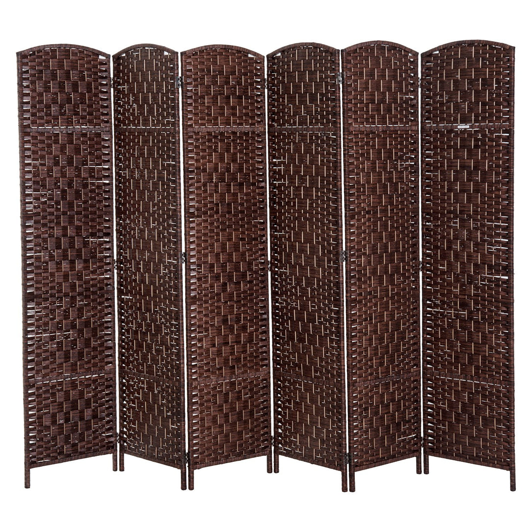 6' Tall 6 Panel Woven Wicker Classic Room Divider Privacy Screen - Chestnut Brown Wood Tone