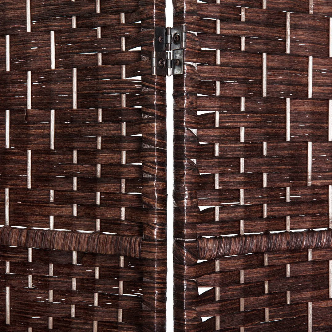 6' Tall 6 Panel Woven Wicker Classic Room Divider Privacy Screen - Chestnut Brown Wood Tone
