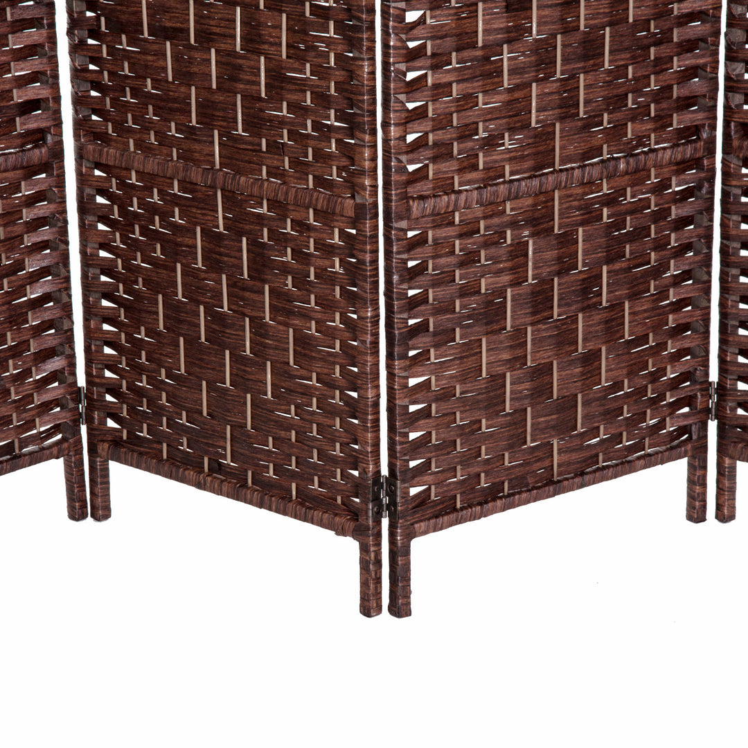 6' Tall 6 Panel Woven Wicker Classic Room Divider Privacy Screen - Chestnut Brown Wood Tone