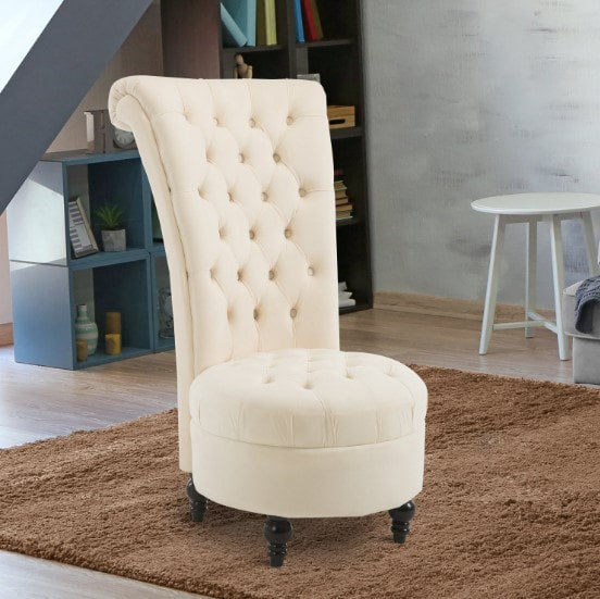 Deluxe Vintage Tufted High-Back Velvet Soft Accent Living Room Chair - Ivory Cream White