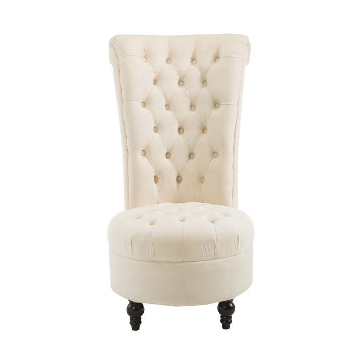Deluxe Vintage Tufted High-Back Velvet Soft Accent Living Room Chair - Ivory Cream White