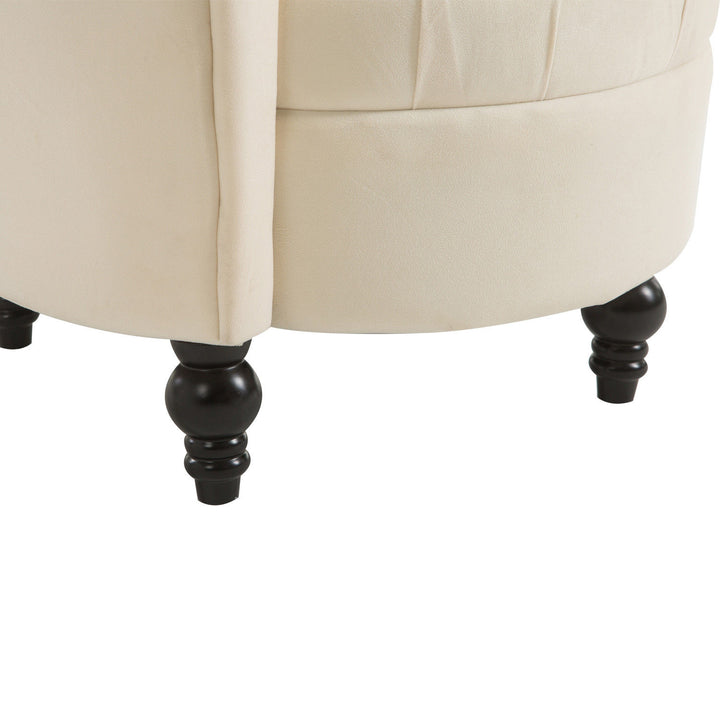 Deluxe Vintage Tufted High-Back Velvet Soft Accent Living Room Chair - Ivory Cream White