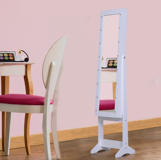 Freestanding Mirror Jewellery Armoire Storage Organizer Cabinet w/ 16 LED Lights, White