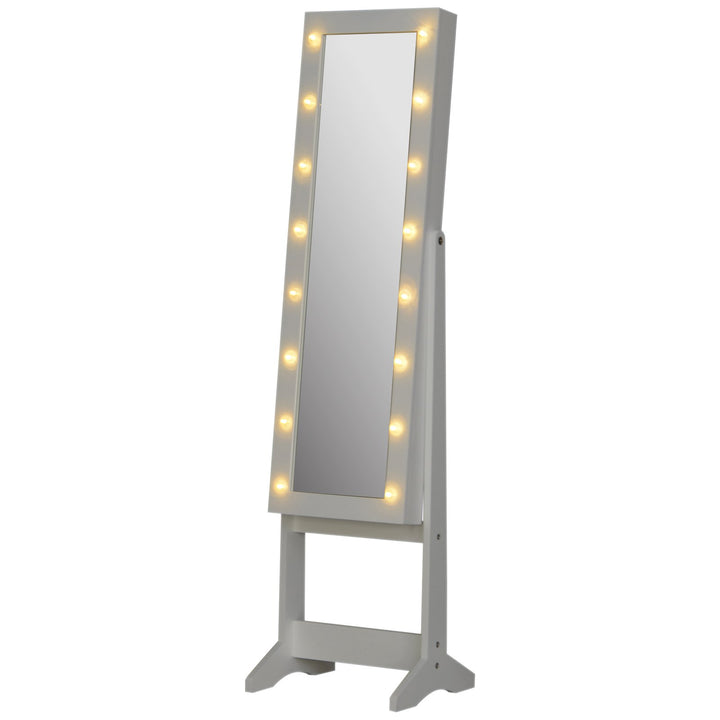 Freestanding Mirror Jewellery Armoire Storage Organizer Cabinet w/ 16 LED Lights, White