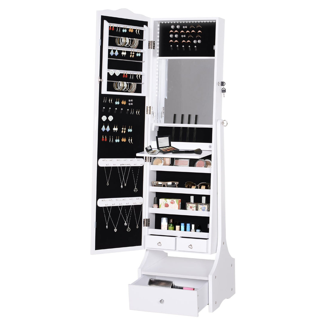 Freestanding Mirror Jewellery Cabinet Armoire Storage Organizer w/ Drawer - White