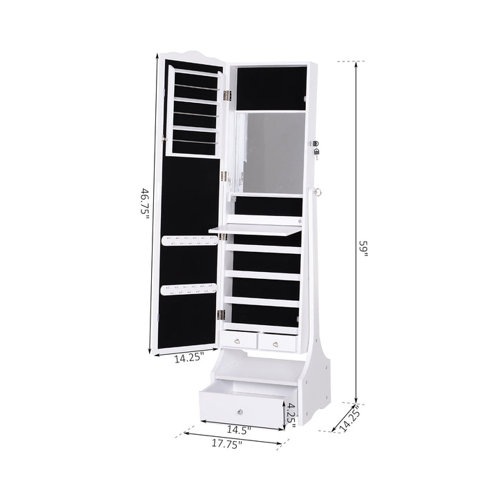 Freestanding Mirror Jewellery Cabinet Armoire Storage Organizer w/ Drawer - White