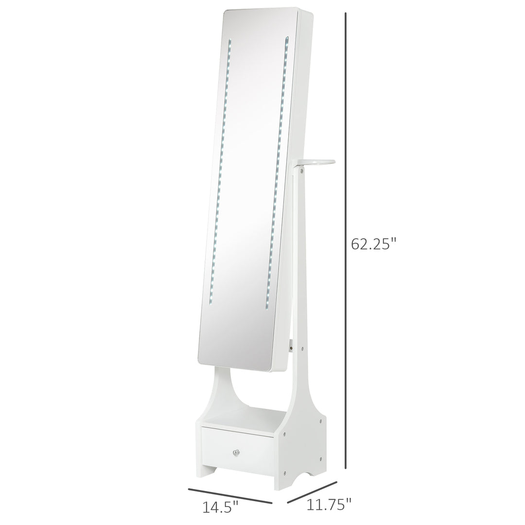 Freestanding Touch LED Light Mirror Jewellery Armoire Storage Cabinet w Drawer - White
