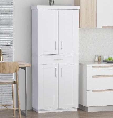 Modern Freestanding Kitchen Cabinet Pantry Cupboard w/ Adjustable Shelves and Drawer - White