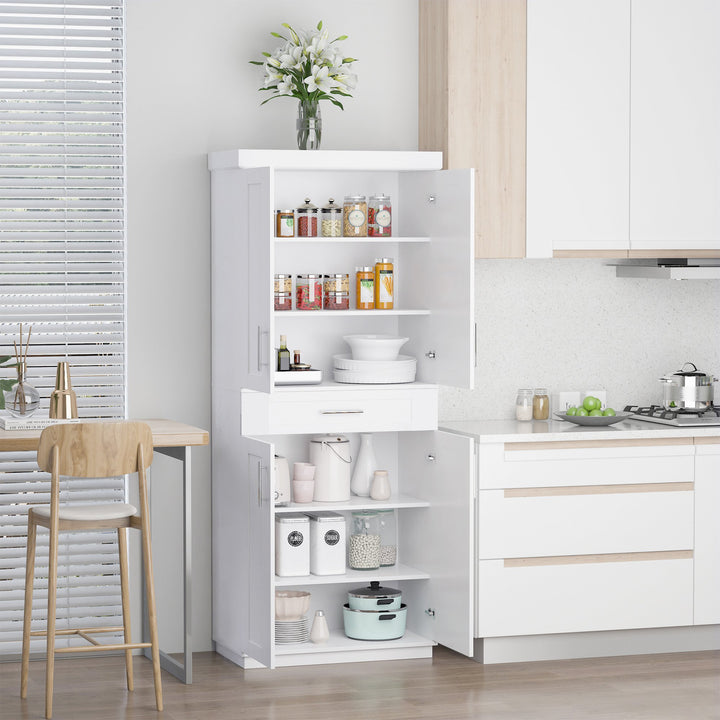 Modern Freestanding Kitchen Cabinet Pantry Cupboard w/ Adjustable Shelves and Drawer - White