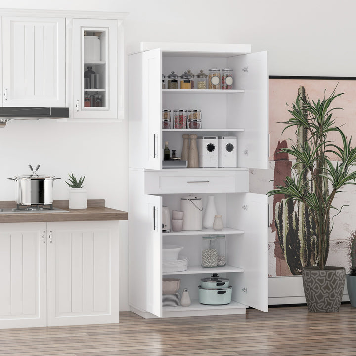 Modern Freestanding Kitchen Cabinet Pantry Cupboard w/ Adjustable Shelves and Drawer - White