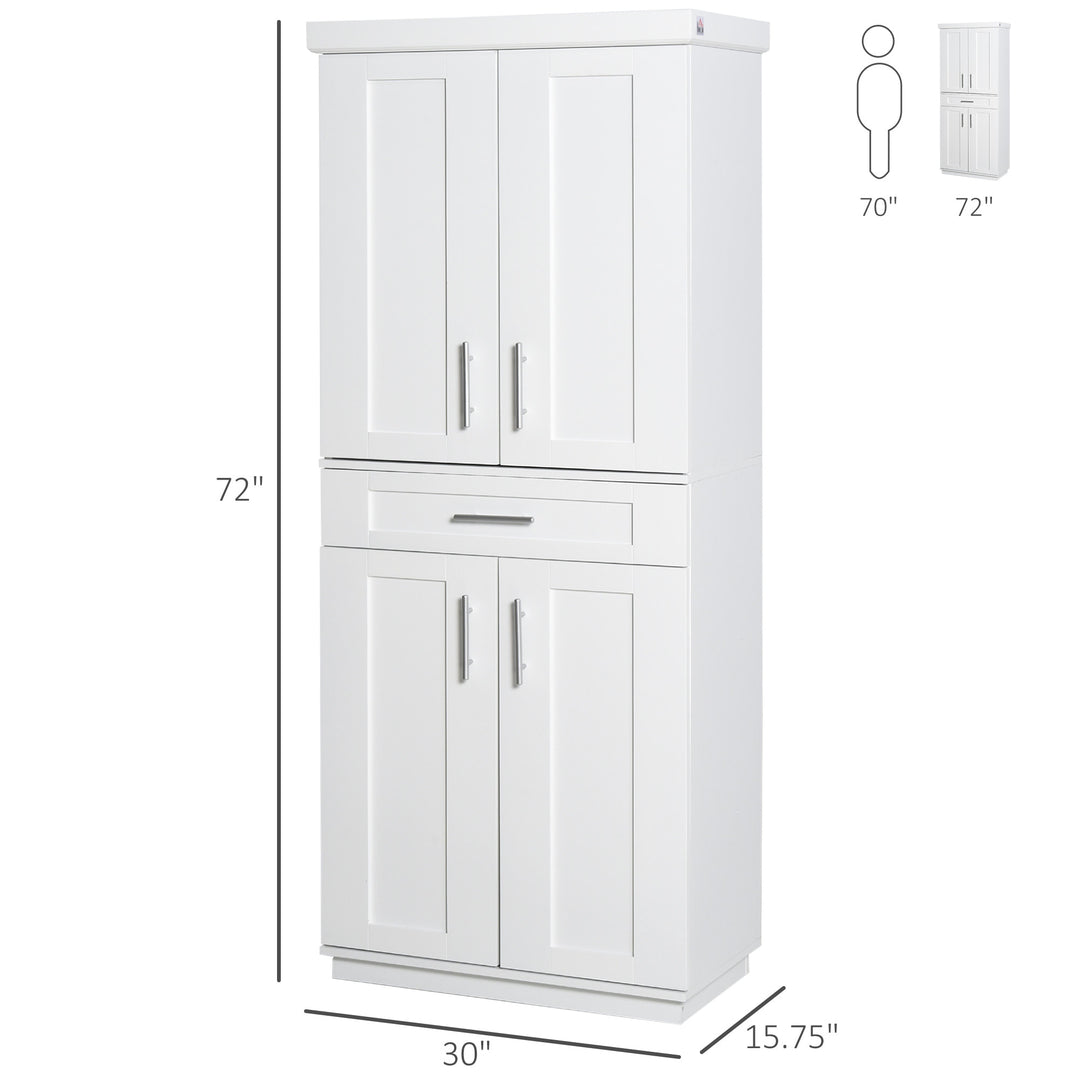Modern Freestanding Kitchen Cabinet Pantry Cupboard w/ Adjustable Shelves and Drawer - White