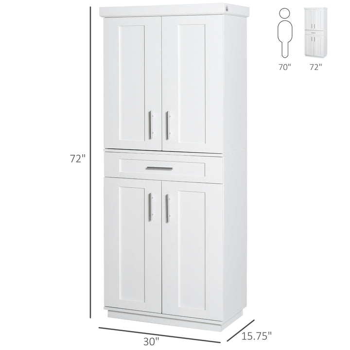Modern Freestanding Kitchen Cabinet Pantry Cupboard w/ Adjustable Shelves and Drawer - White