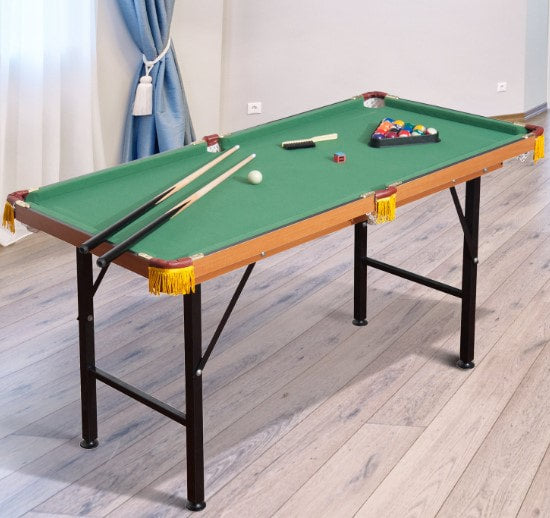 Portable Foldable Mini Billiard Pool Table w/ 2 Cue Sticks, Chalk, Brush, and 16 Balls