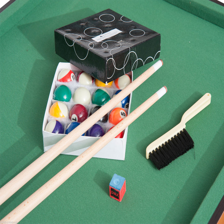 Portable Foldable Mini Billiard Pool Table w/ 2 Cue Sticks, Chalk, Brush, and 16 Balls