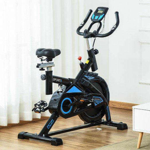Upright Indoor Cardio Home Gym Exercise Bike w/ LCD Screen and Pulse Reader - Black