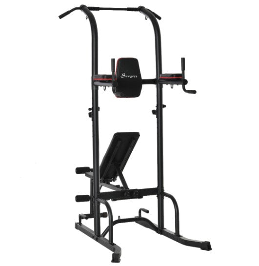 Multi-Use Full Body Calisthenics Stand for Home Gym w/ Pull-Up Bar and Bench Press - Black