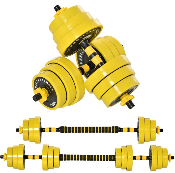 44lb Hybrid Dumbbell Barbell Exercise Weight Training System - Black and Yellow