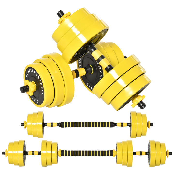 55lb Hybrid Dumbbell Barbell Exercise Weight Training System - Black and Yellow