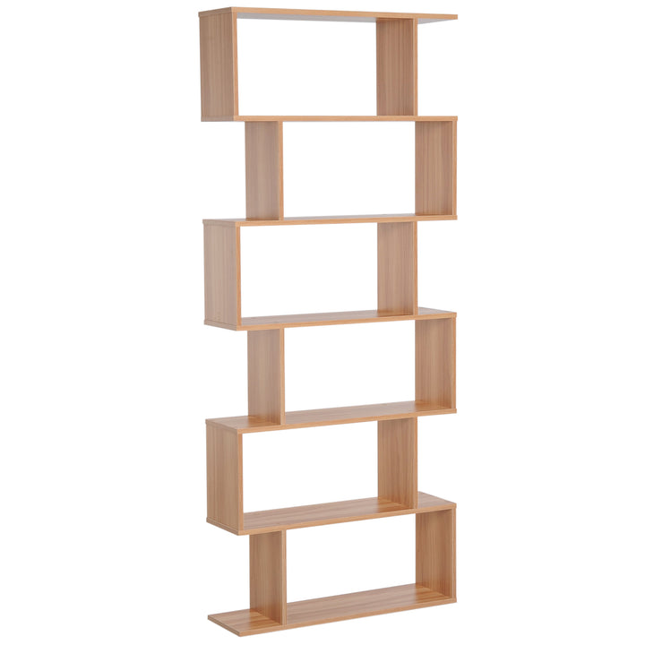6-Tier Modern S-Shape Bookshelf Display Cabinet Unit for Living Home Office Furniture - Maple