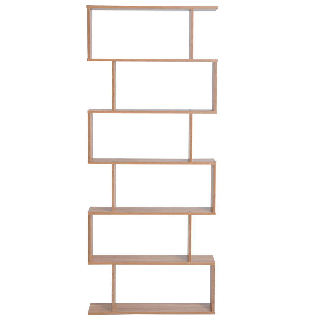 6-Tier Modern S-Shape Bookshelf Display Cabinet Unit for Living Home Office Furniture - Maple