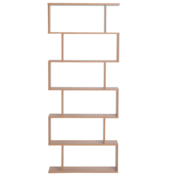 6-Tier Modern S-Shape Bookshelf Display Cabinet Unit for Living Home Office Furniture - Maple