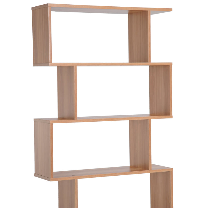 6-Tier Modern S-Shape Bookshelf Display Cabinet Unit for Living Home Office Furniture - Maple