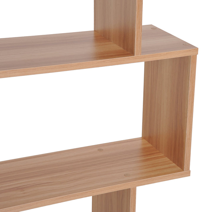 6-Tier Modern S-Shape Bookshelf Display Cabinet Unit for Living Home Office Furniture - Maple