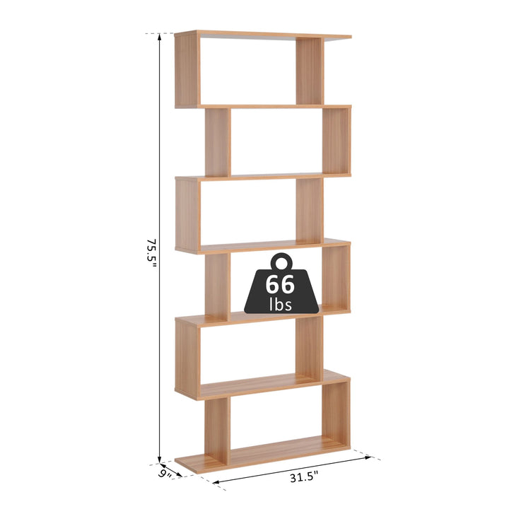 6-Tier Modern S-Shape Bookshelf Display Cabinet Unit for Living Home Office Furniture - Maple