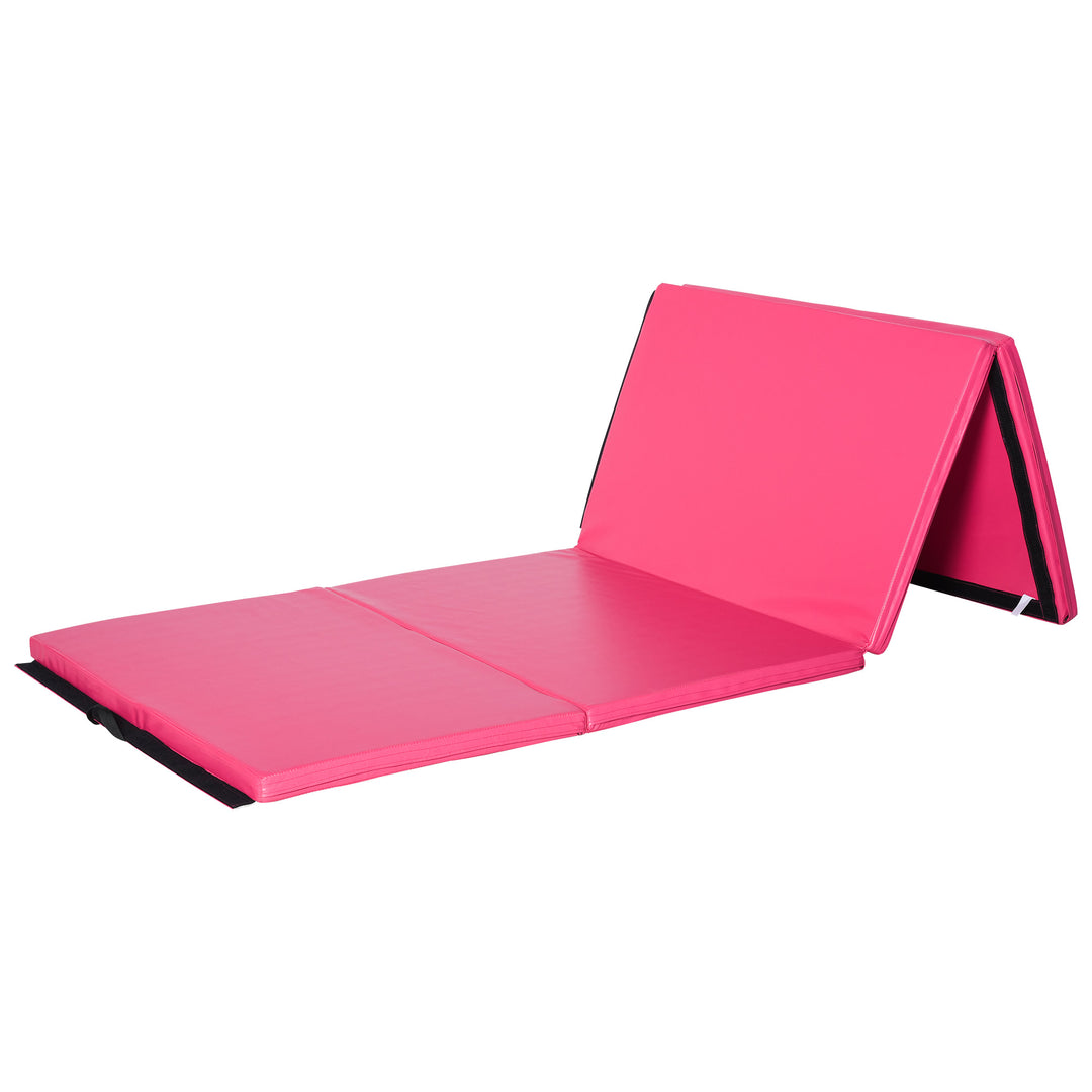 10ft 4-Panel PU Leather Gymnastics Workout Yoga  Exercise Mat, Home Gym Fitness - Bright Pink