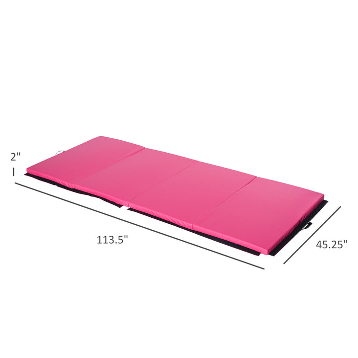 10ft 4-Panel PU Leather Gymnastics Workout Yoga  Exercise Mat, Home Gym Fitness - Bright Pink