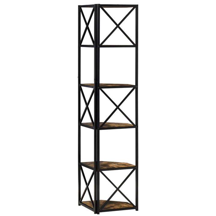 5-Tier Modern Industrial Corner Bookcase Display Storage Unit Living Room Office - Rustic Brown