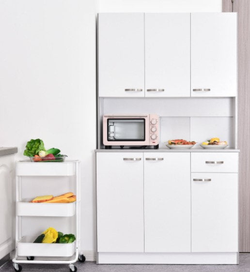71" Large Kitchen Laundry Cabinet Pantry Buffet Server Hutch w Drawer & Appliance Stand - White