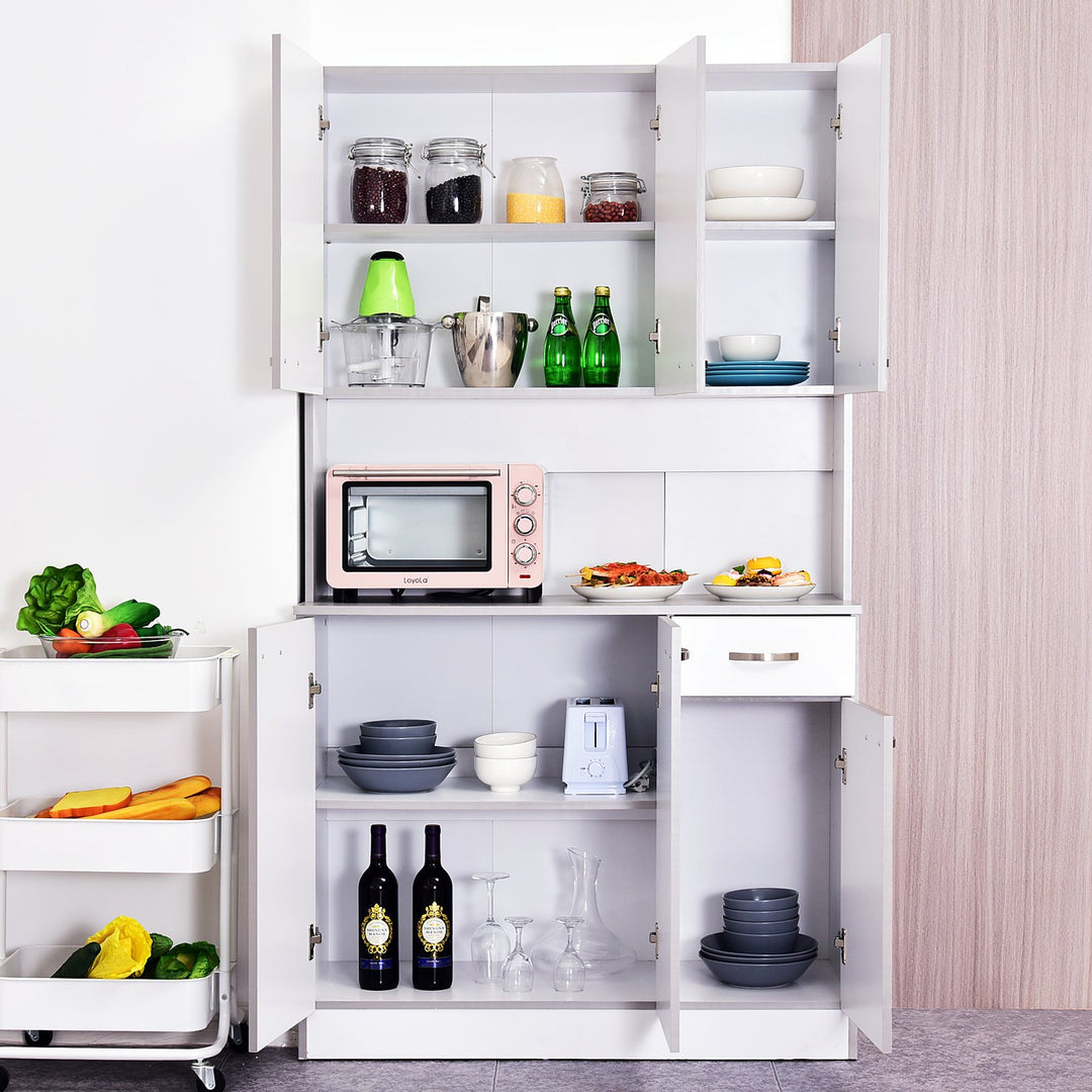 71" Large Kitchen Laundry Cabinet Pantry Buffet Server Hutch w Drawer & Appliance Stand - White