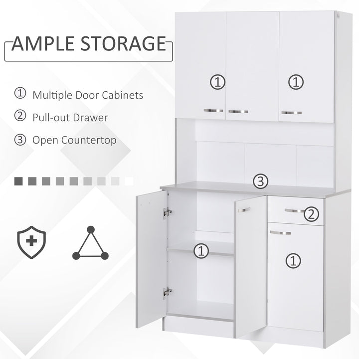 71" Large Kitchen Laundry Cabinet Pantry Buffet Server Hutch w Drawer & Appliance Stand - White