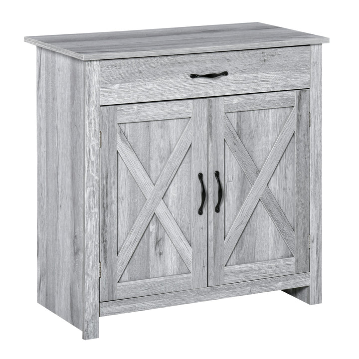 Rustic Farmhouse Crossbucked Kitchen Dining Room Cupboard Sideboard Buffet Cabinet Drawers Grey