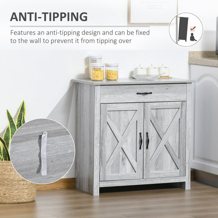 Rustic Farmhouse Crossbucked Kitchen Dining Room Cupboard Sideboard Buffet Cabinet Drawers Grey