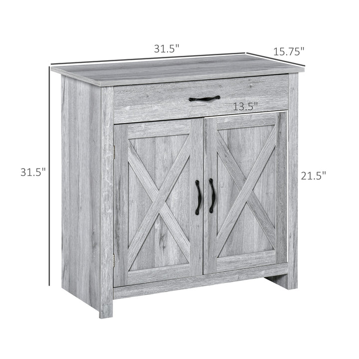Rustic Farmhouse Crossbucked Kitchen Dining Room Cupboard Sideboard Buffet Cabinet Drawers Grey